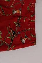 Dolce & Gabbana Red Silk Bird Print Dress Pants - Zeiniez
