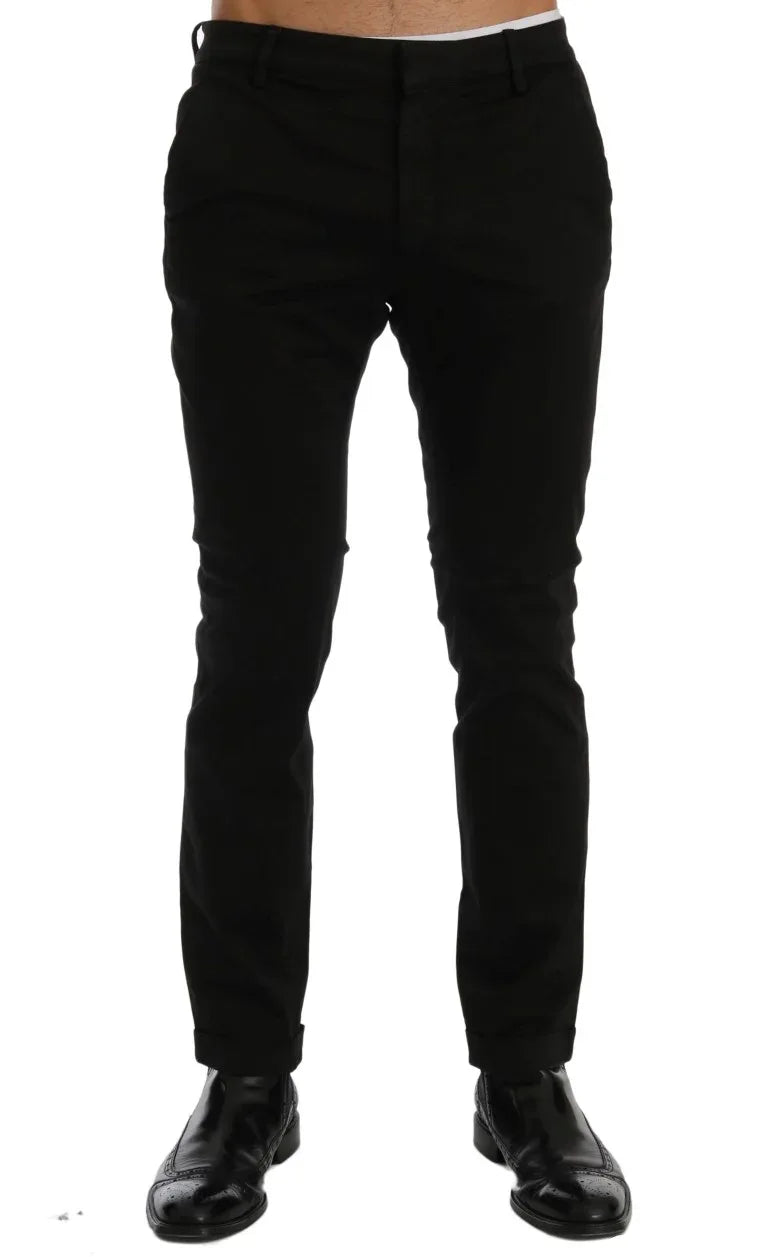 Costume National Black Slim Fit Cotton Stretch Pants - Zeiniez