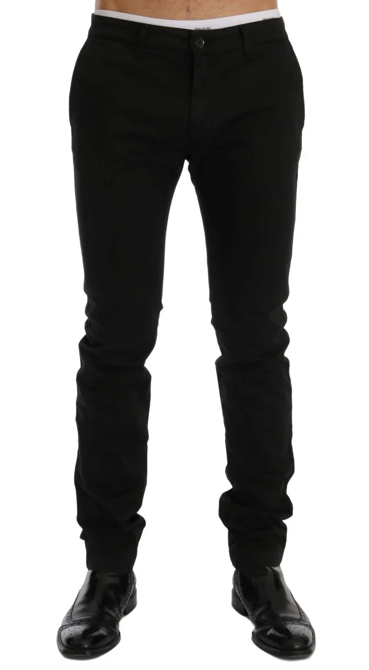 GF Ferre Black Cotton Stretch Chinos Pants - Zeiniez