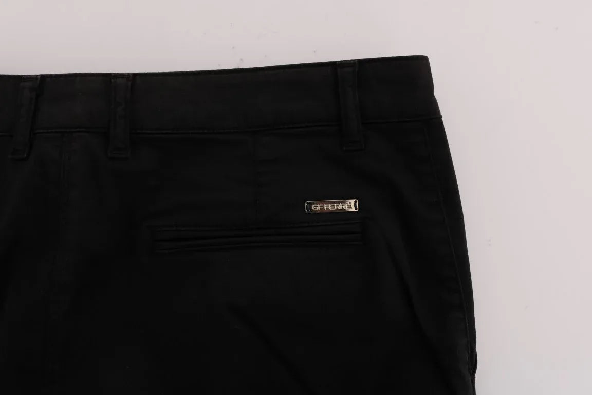 GF Ferre Black Cotton Stretch Chinos Pants - Zeiniez