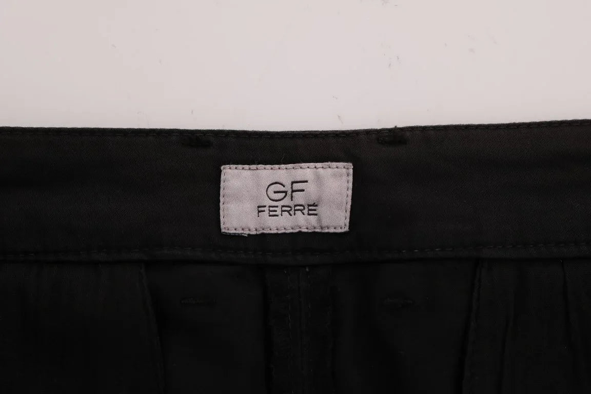 GF Ferre Black Cotton Stretch Chinos Pants - Zeiniez