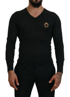 Dolce & Gabbana Gray Cashmere V-neck Gold Heart Sweater - Zeiniez