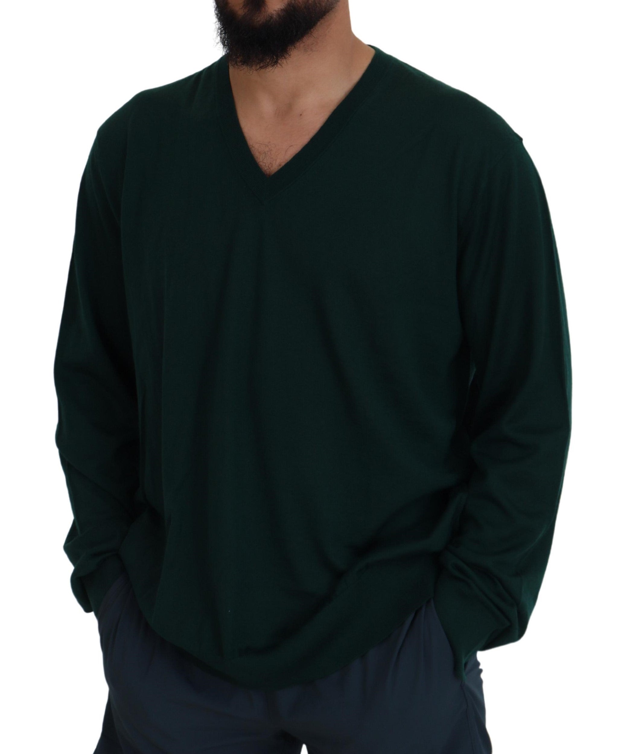 Dolce & Gabbana Green Cashmere V-neck Pullover Sweater - Zeiniez