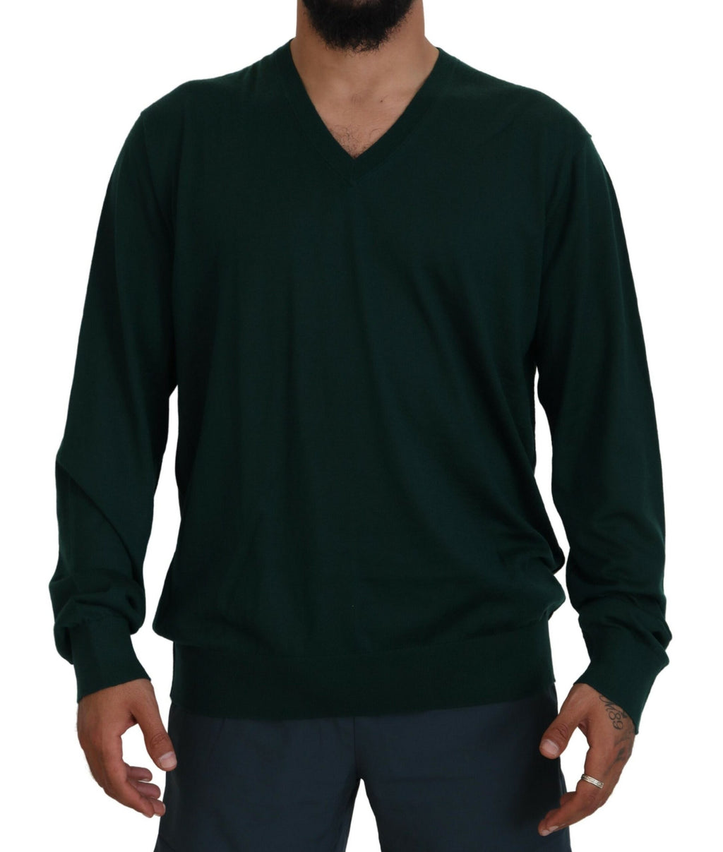 Dolce & Gabbana Green Cashmere V-neck Pullover Sweater - Zeiniez