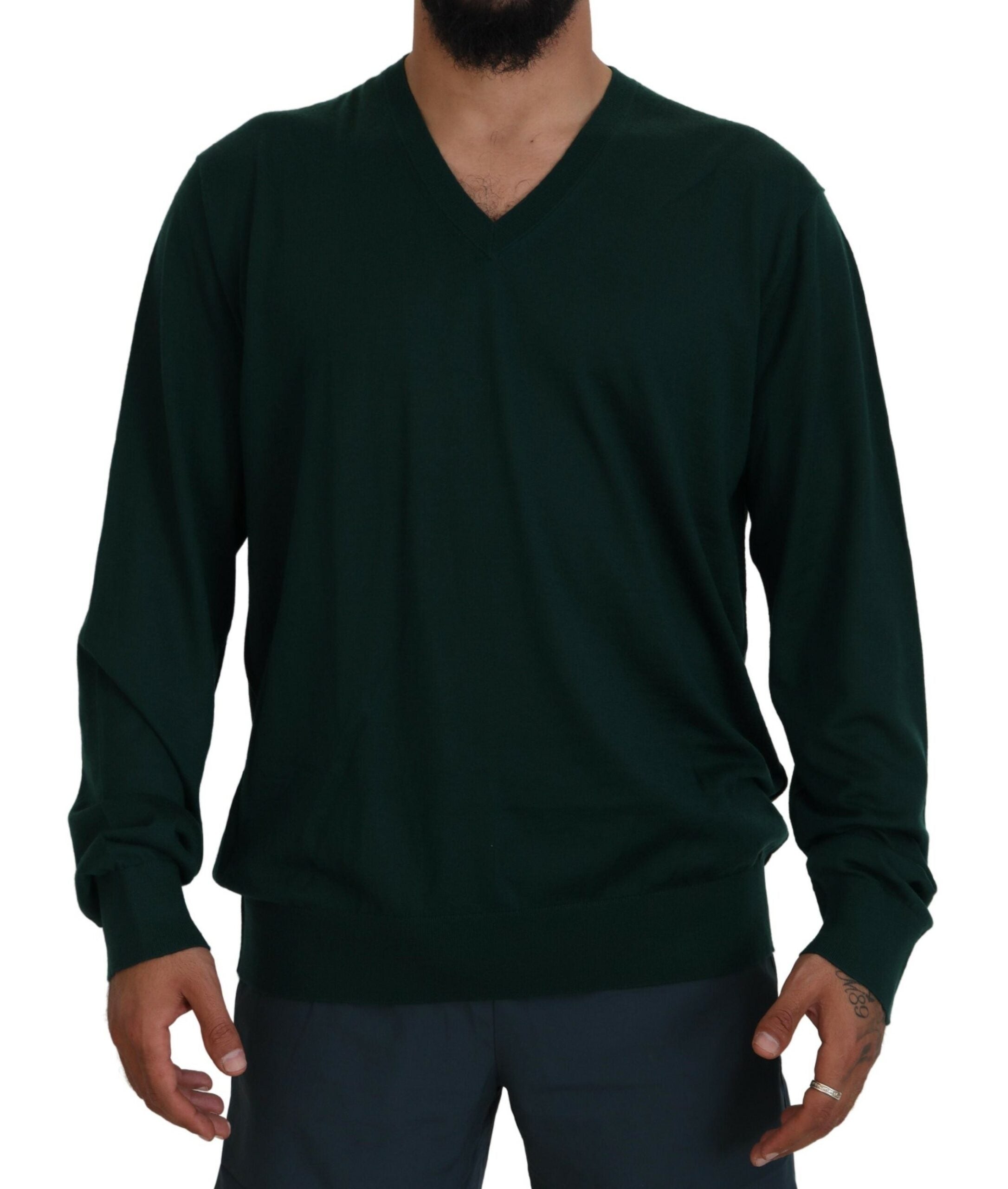 Dolce & Gabbana Green Cashmere V-neck Pullover Sweater - Zeiniez
