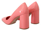 Prada Pink Patent Leather Block Heels Pumps Classic - Zeiniez