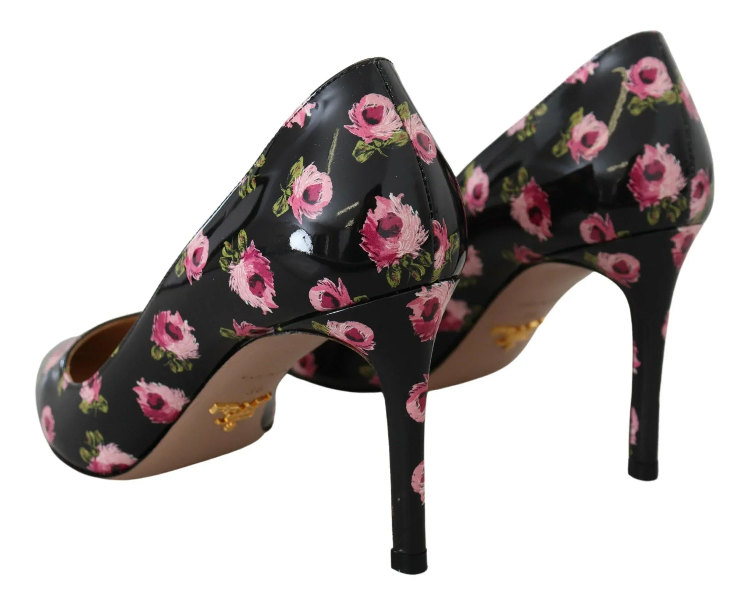 Prada Black Leather Floral Heels Stilettos Pumps - Zeiniez