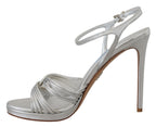 Prada Silver Leather Sandals Ankle Strap Heels Stiletto - Zeiniez