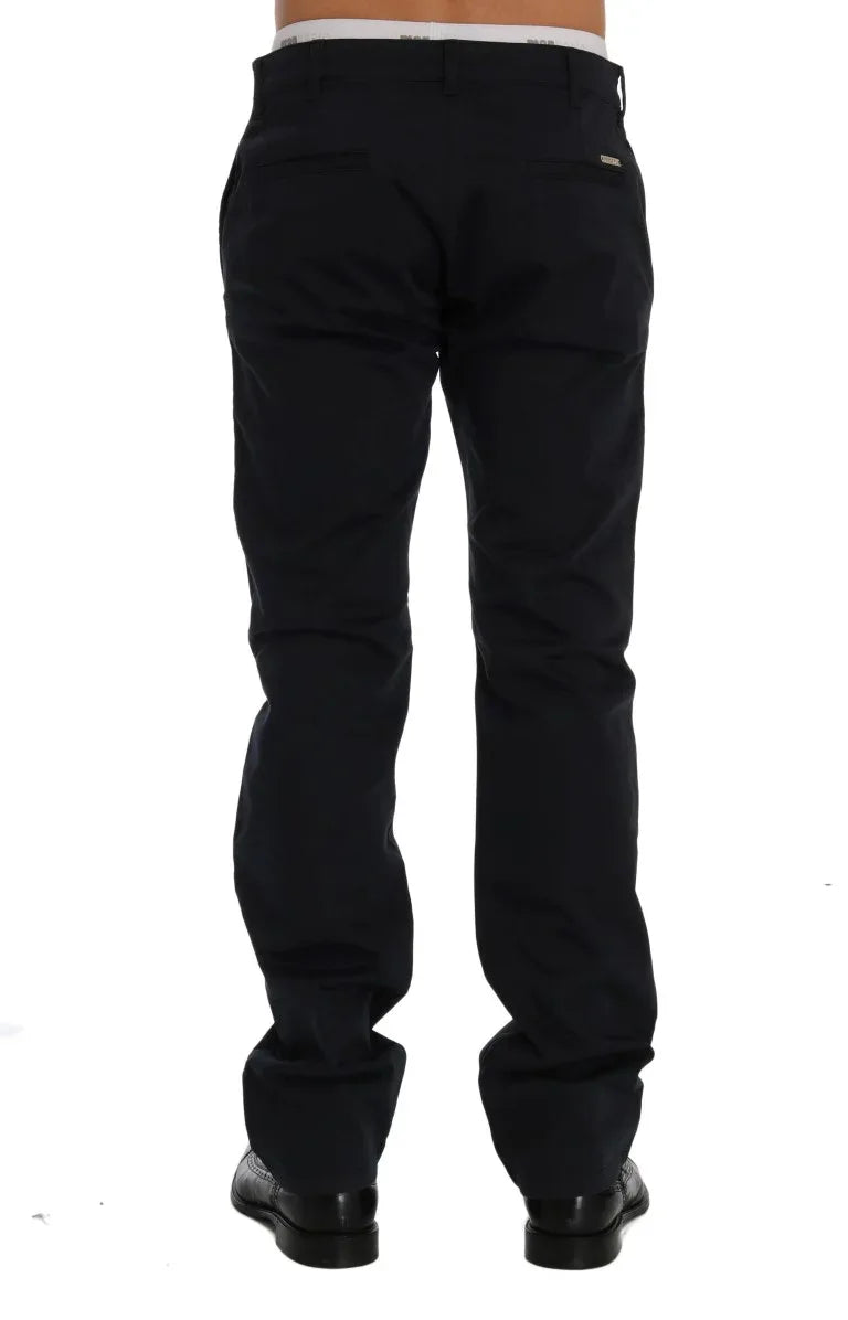 GF Ferre Blue Cotton Stretch Chinos Pants - Zeiniez