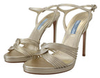 Prada Gold Leather Sandals Ankle Strap Heels Stiletto Sandal - Zeiniez