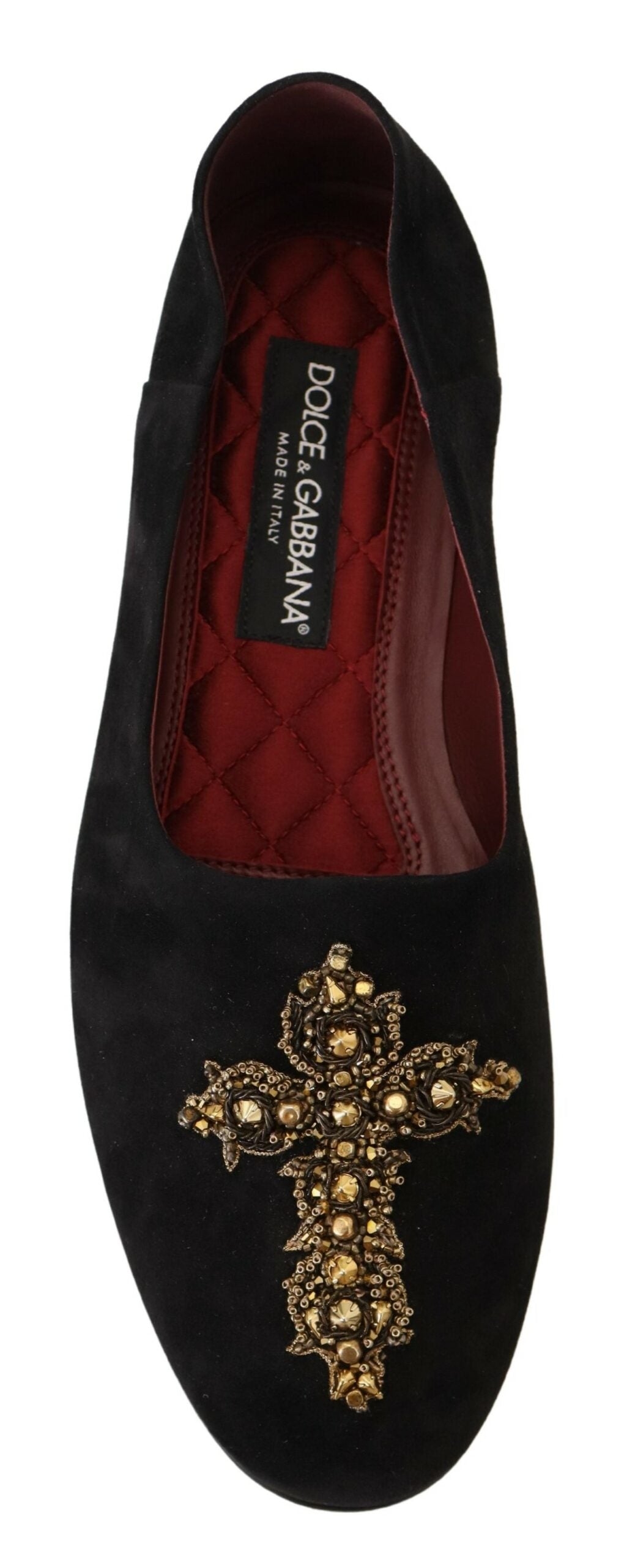 Dolce & Gabbana Black Suede Gold Cross Slip On Loafers Shoes - Zeiniez