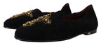 Dolce & Gabbana Black Suede Gold Cross Slip On Loafers Shoes - Zeiniez