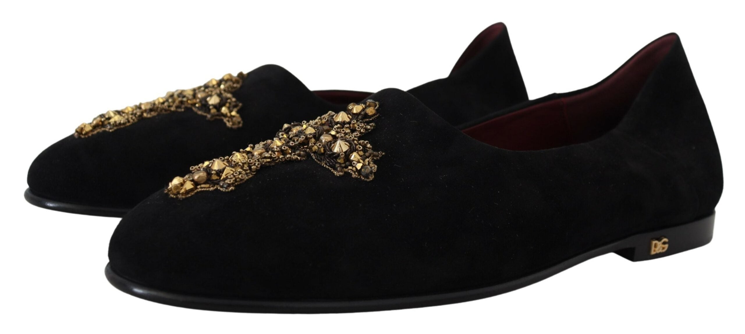 Dolce & Gabbana Black Suede Gold Cross Slip On Loafers Shoes - Zeiniez