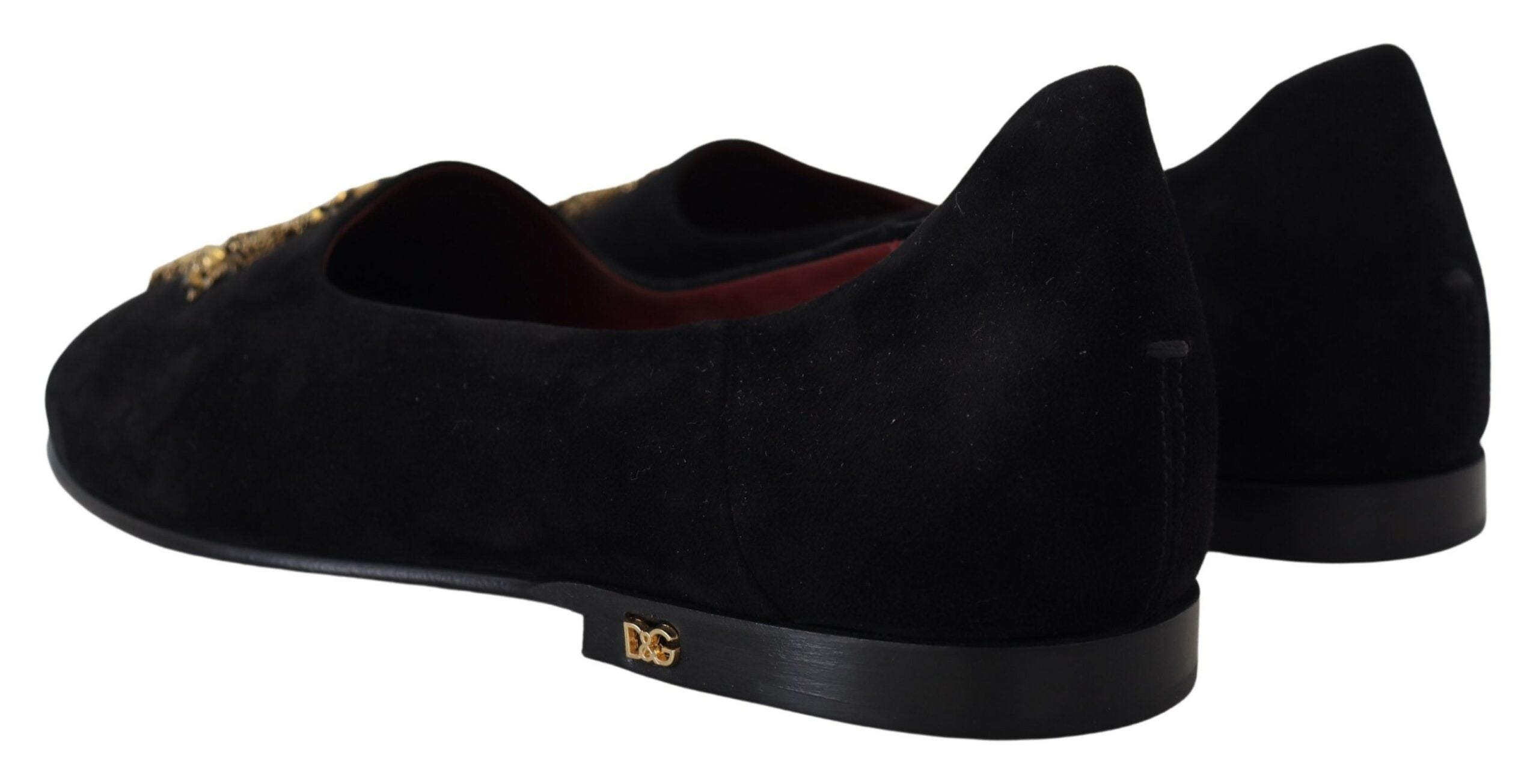 Dolce & Gabbana Black Suede Gold Cross Slip On Loafers Shoes - Zeiniez