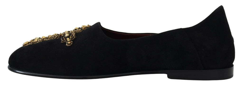 Dolce & Gabbana Black Suede Gold Cross Slip On Loafers Shoes - Zeiniez