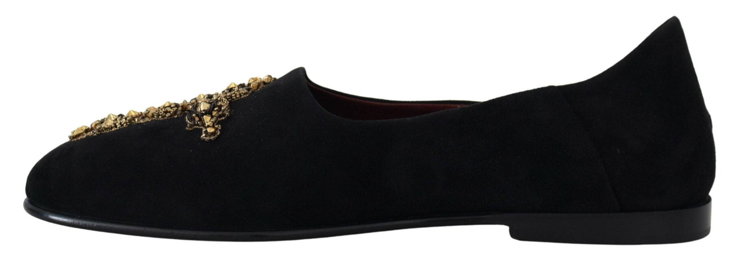 Dolce & Gabbana Black Suede Gold Cross Slip On Loafers Shoes - Zeiniez