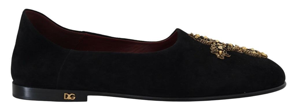 Dolce & Gabbana Black Suede Gold Cross Slip On Loafers Shoes - Zeiniez