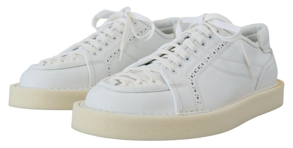 Dolce & Gabbana White Leather Low Top Oxford Sneakers Casual Shoes - Zeiniez
