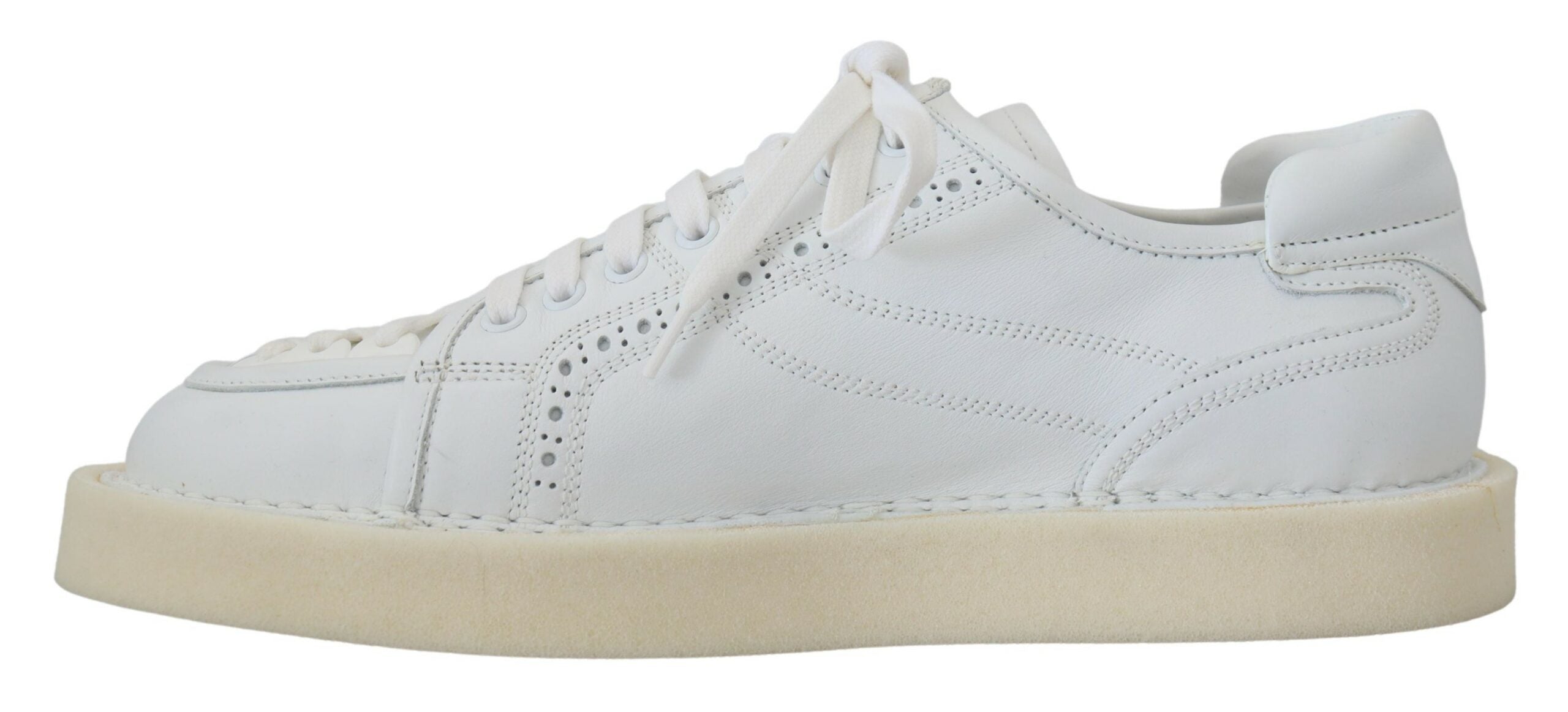 Dolce & Gabbana White Leather Low Top Oxford Sneakers Casual Shoes - Zeiniez
