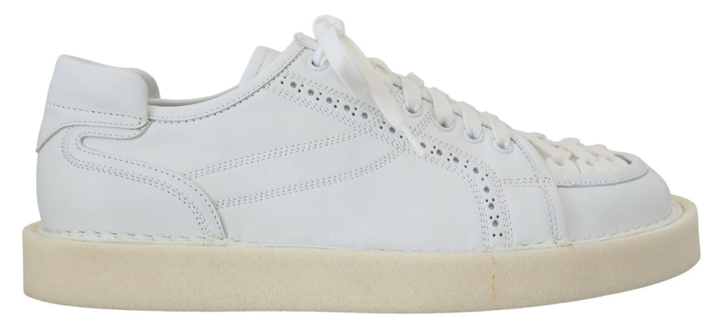 Dolce & Gabbana White Leather Low Top Oxford Sneakers Casual Shoes - Zeiniez
