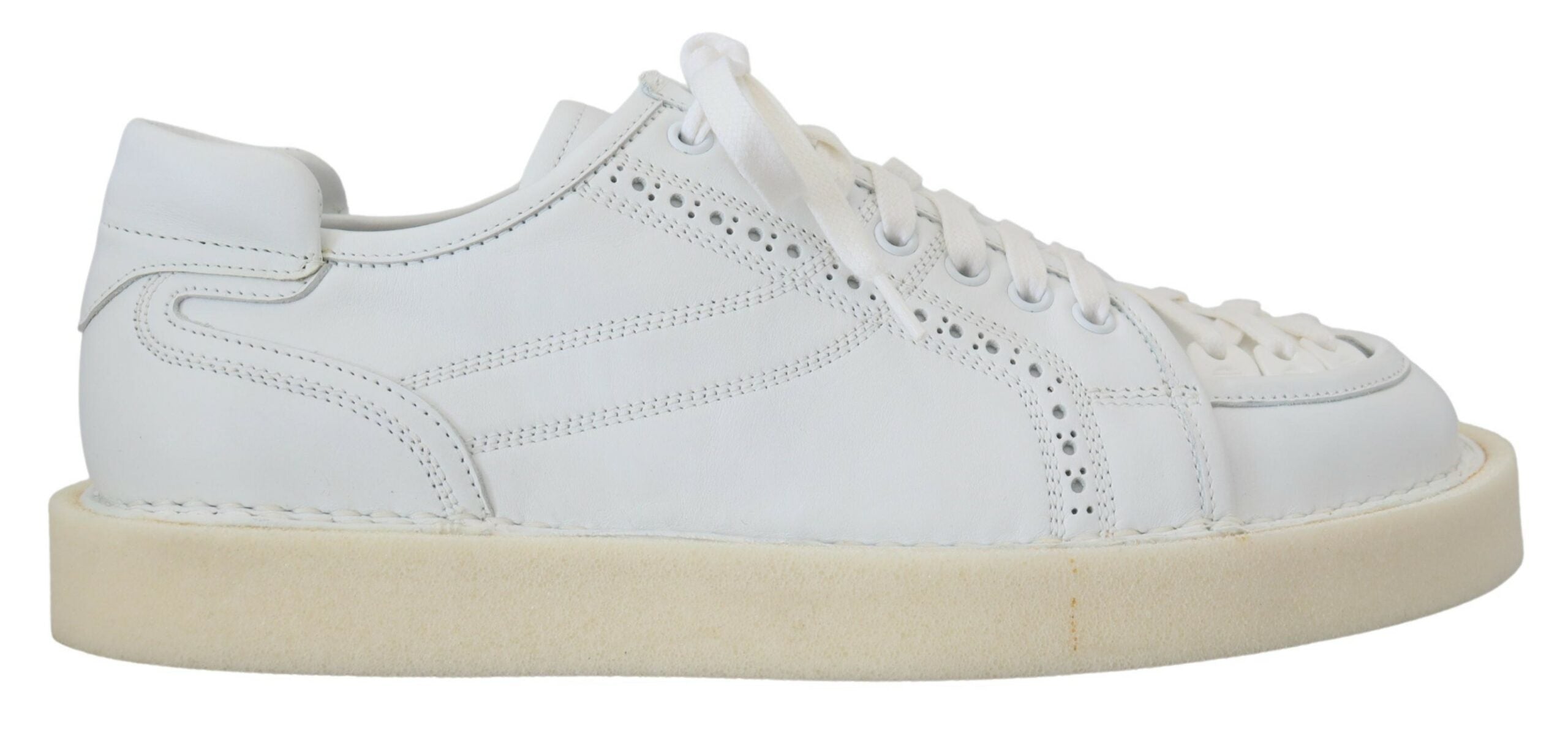Dolce & Gabbana White Leather Low Top Oxford Sneakers Casual Shoes - Zeiniez