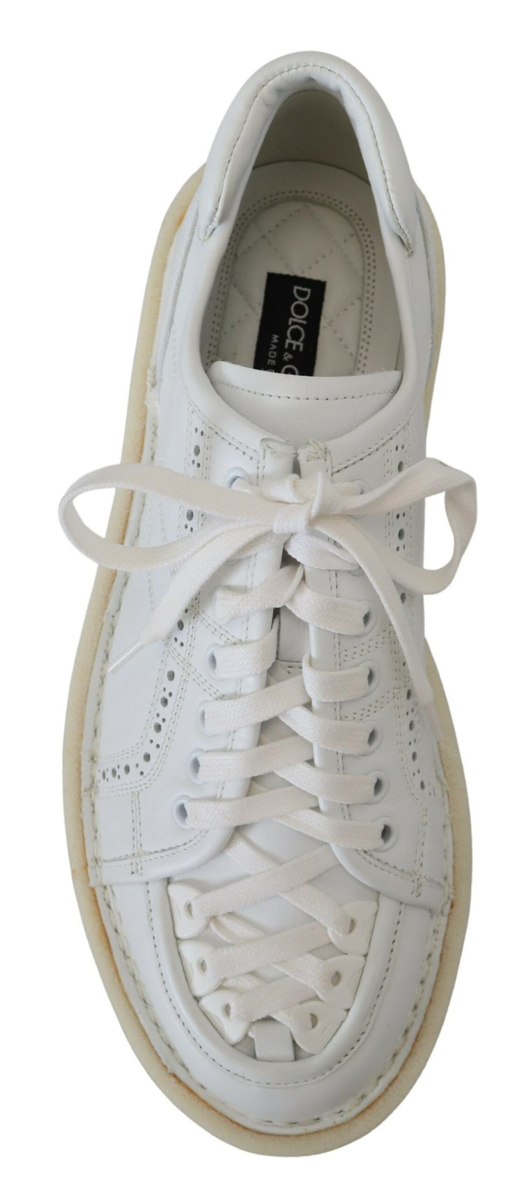 Dolce & Gabbana White Leather Low Top Oxford Sneakers Casual Shoes - Zeiniez