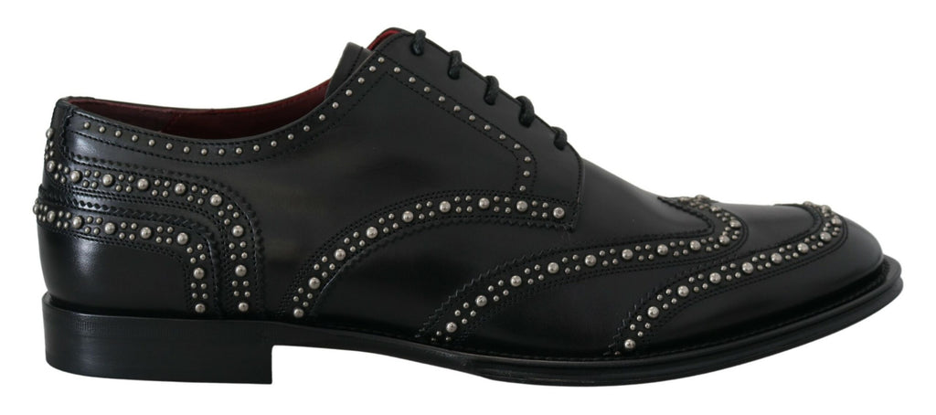 Dolce & Gabbana Black Leather Derby Dress Studded Shoes - Zeiniez