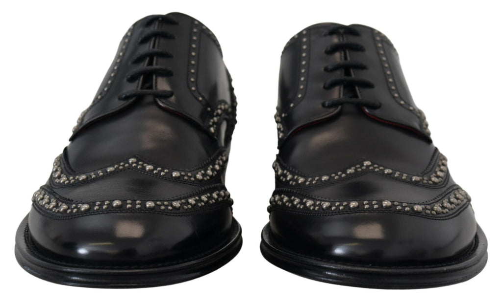 Dolce & Gabbana Black Leather Derby Dress Studded Shoes - Zeiniez