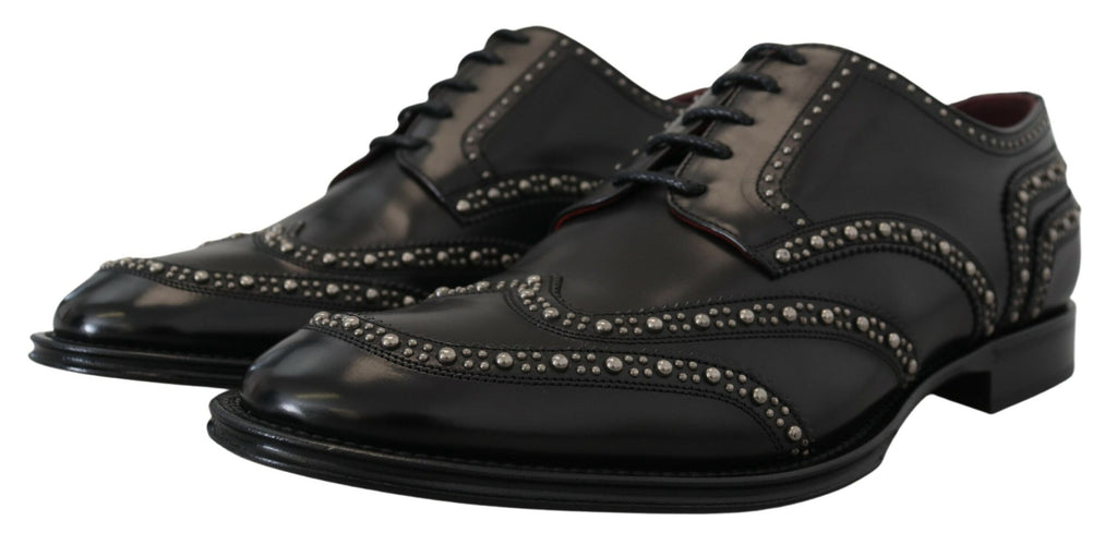 Dolce & Gabbana Black Leather Derby Dress Studded Shoes - Zeiniez