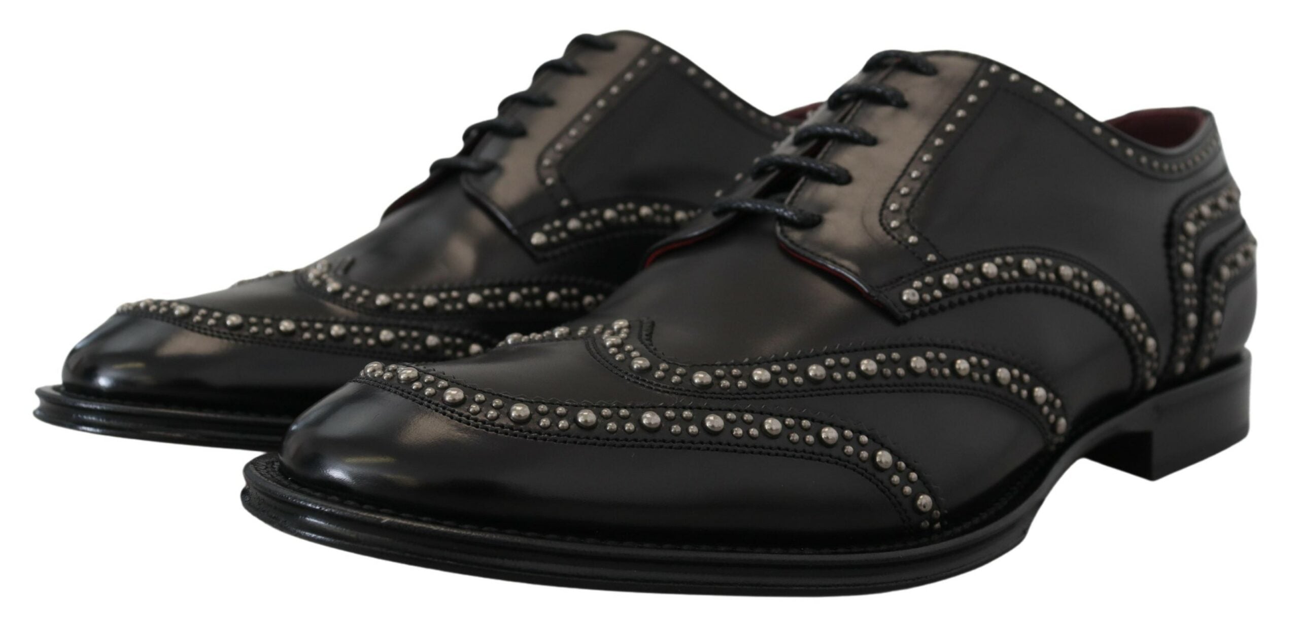 Dolce & Gabbana Black Leather Derby Dress Studded Shoes - Zeiniez