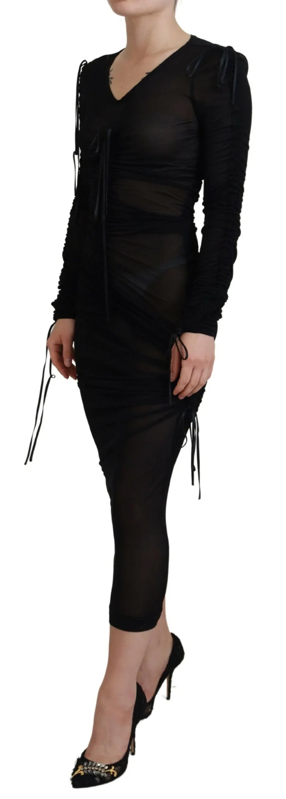 Dolce & Gabbana Black Viscose Bodycon Sheath Midi Dress - Zeiniez