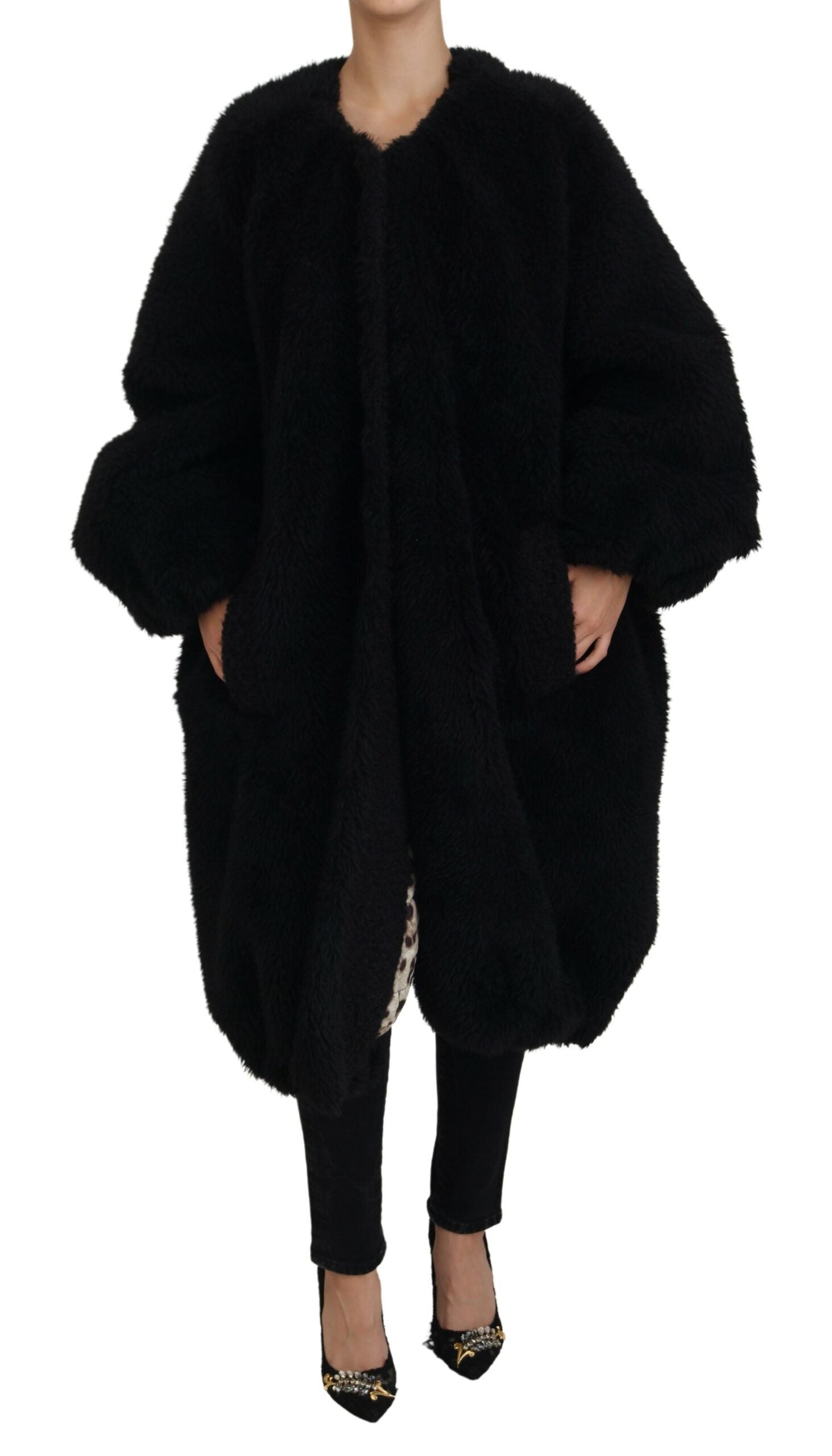 Dolce & Gabbana Black Cashmere Blend Faux Fur Coat Jacket - Zeiniez