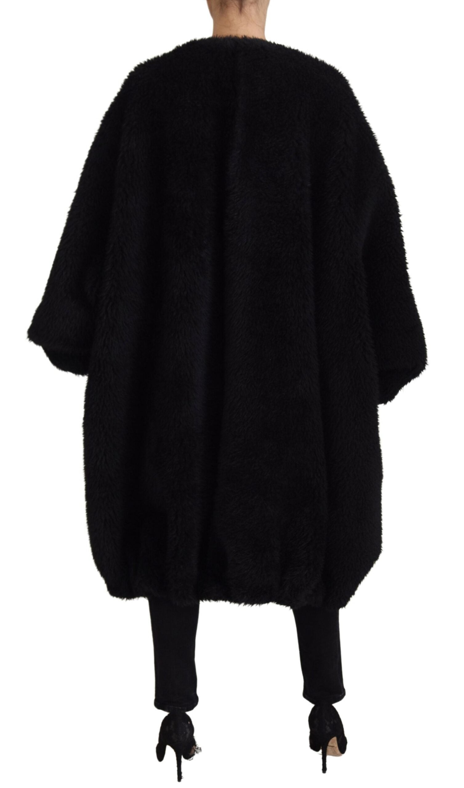 Dolce & Gabbana Black Cashmere Blend Faux Fur Coat Jacket - Zeiniez