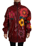 Dolce & Gabbana Maroon Floral Full Zip Polyester Women Jacket - Zeiniez