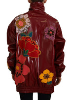 Dolce & Gabbana Maroon Floral Full Zip Polyester Women Jacket - Zeiniez