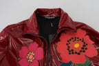 Dolce & Gabbana Maroon Floral Full Zip Polyester Women Jacket - Zeiniez