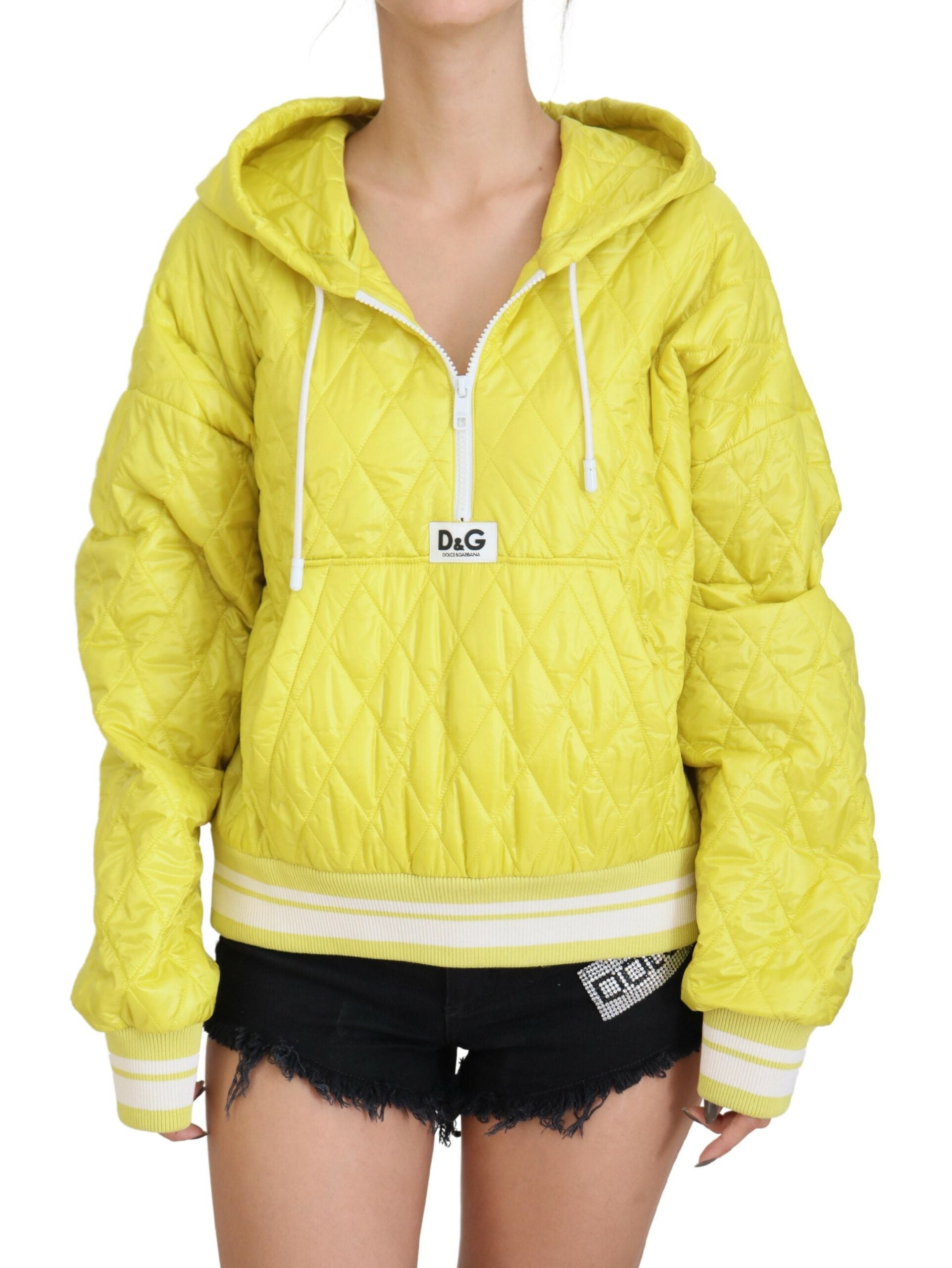 Dolce & Gabbana Yellow Nylon Quilted Hooded Pullover Jacket - Zeiniez