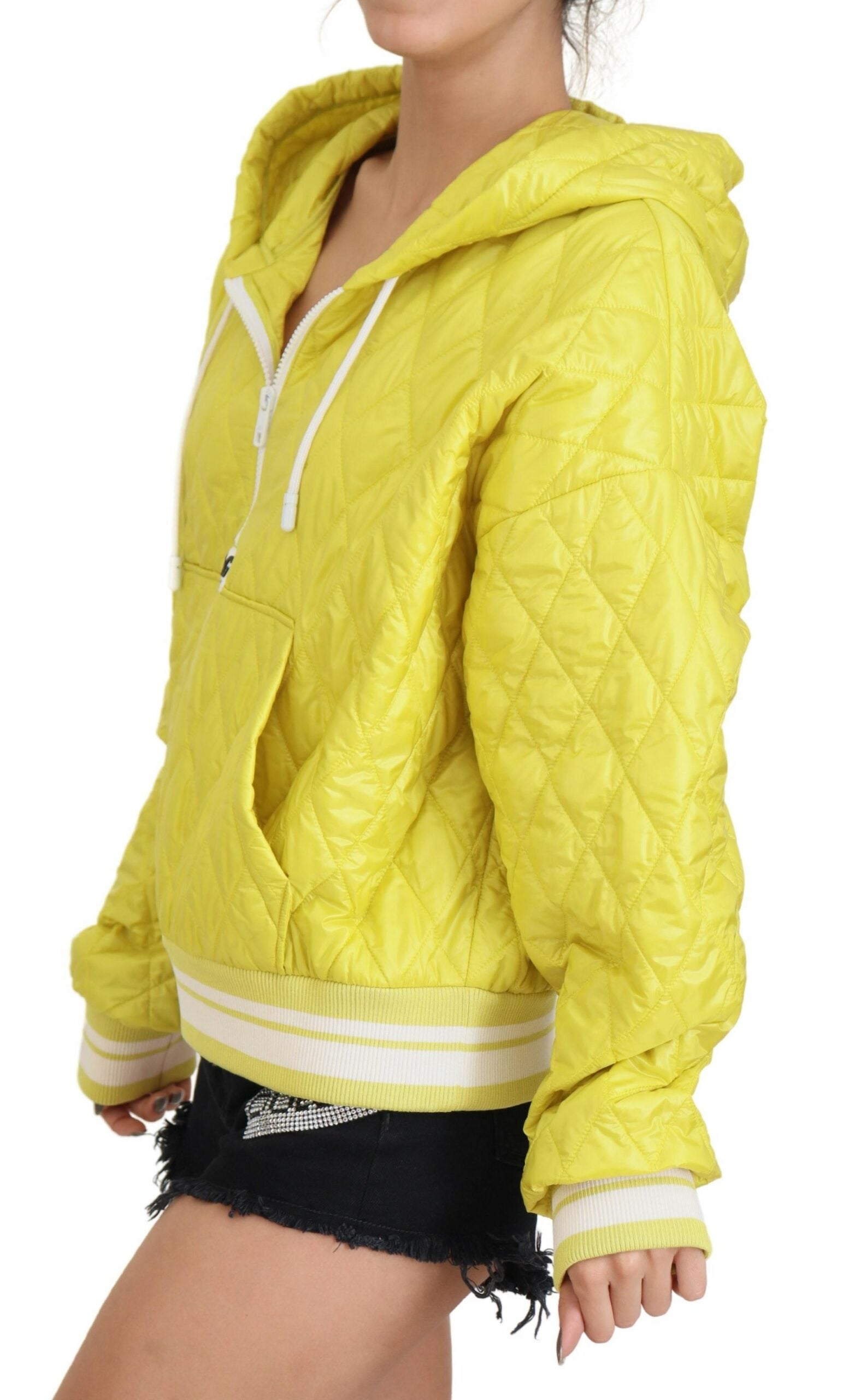Dolce & Gabbana Yellow Nylon Quilted Hooded Pullover Jacket - Zeiniez