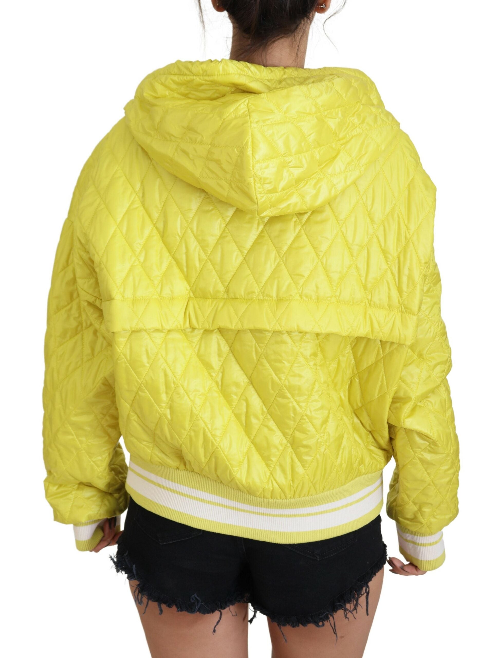 Dolce & Gabbana Yellow Nylon Quilted Hooded Pullover Jacket - Zeiniez