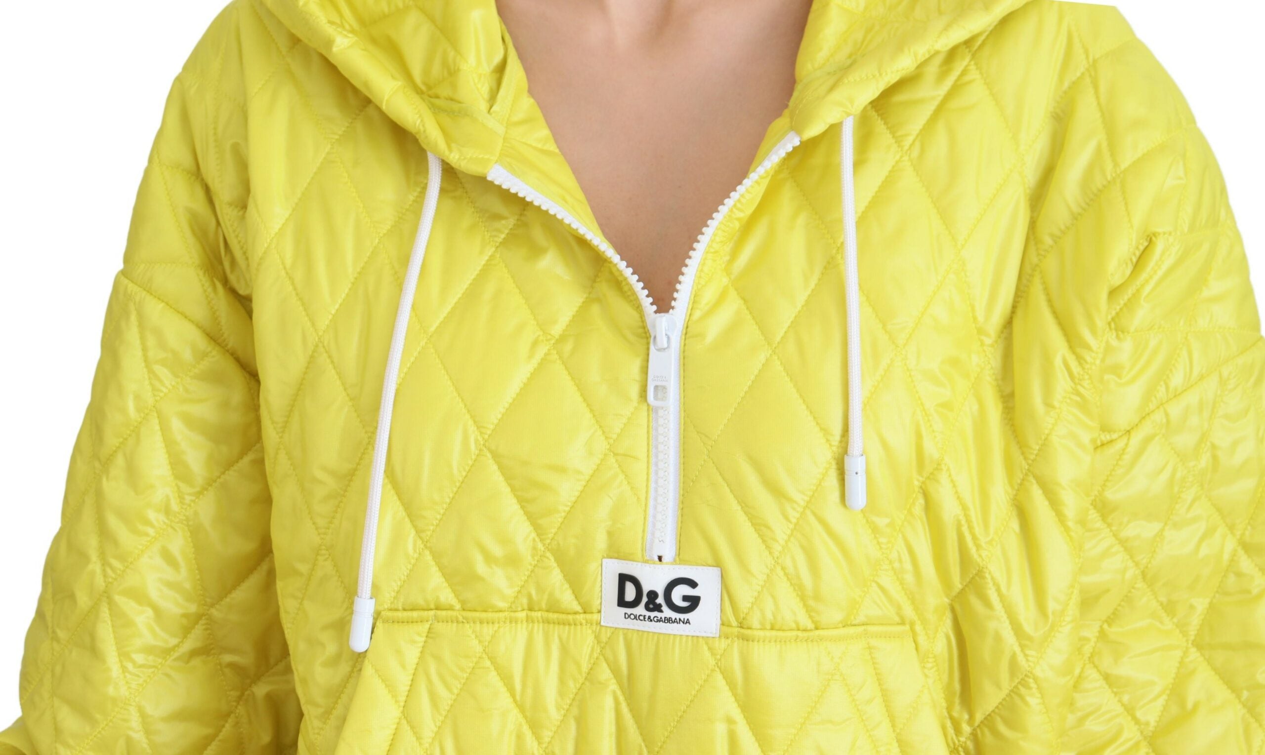 Dolce & Gabbana Yellow Nylon Quilted Hooded Pullover Jacket - Zeiniez