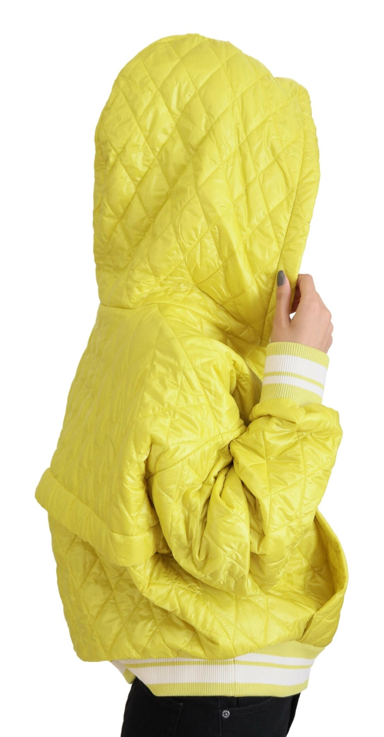 Dolce & Gabbana Yellow Nylon Quilted Hooded Pullover Jacket - Zeiniez