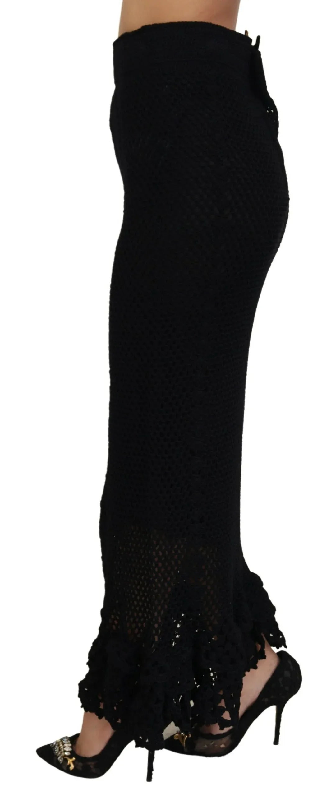 Dolce & Gabbana Black Knitted Cotton High Waist Mermaid Skirt - Zeiniez