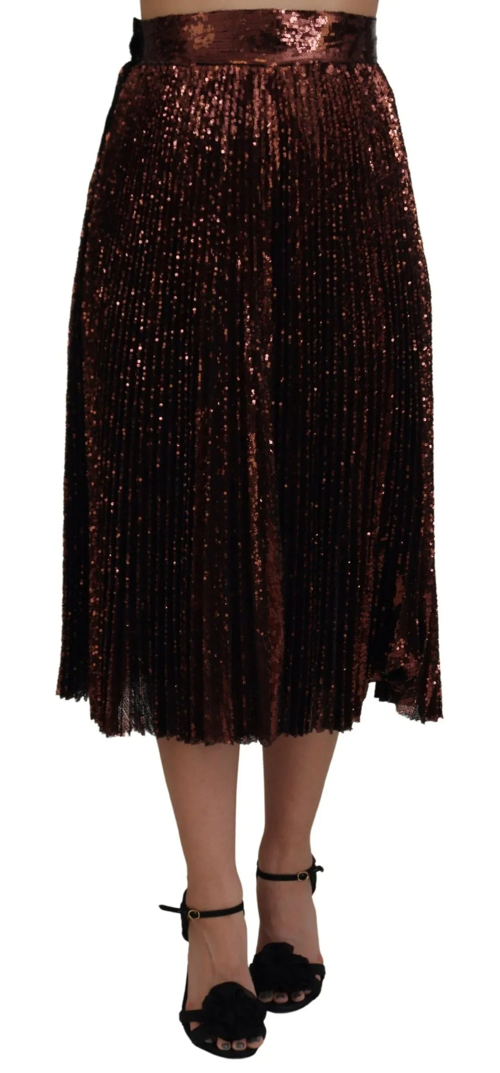 Dolce & Gabbana Bronze Sequined High Waist A-line Maxi Skirt - Zeiniez