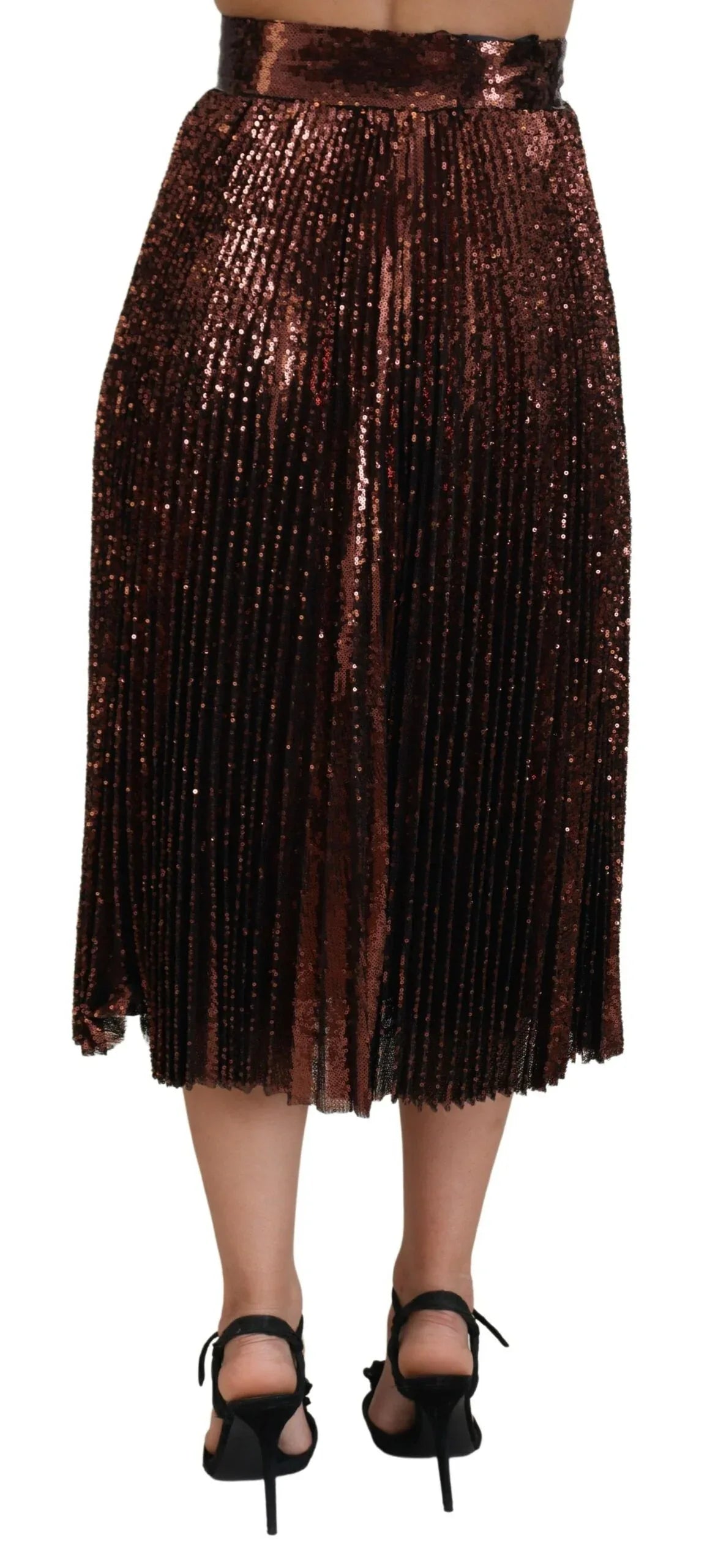 Dolce & Gabbana Bronze Sequined High Waist A-line Maxi Skirt - Zeiniez