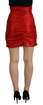 Dolce & Gabbana Metallic Red High Waist Polyester Mini Skirt - Zeiniez