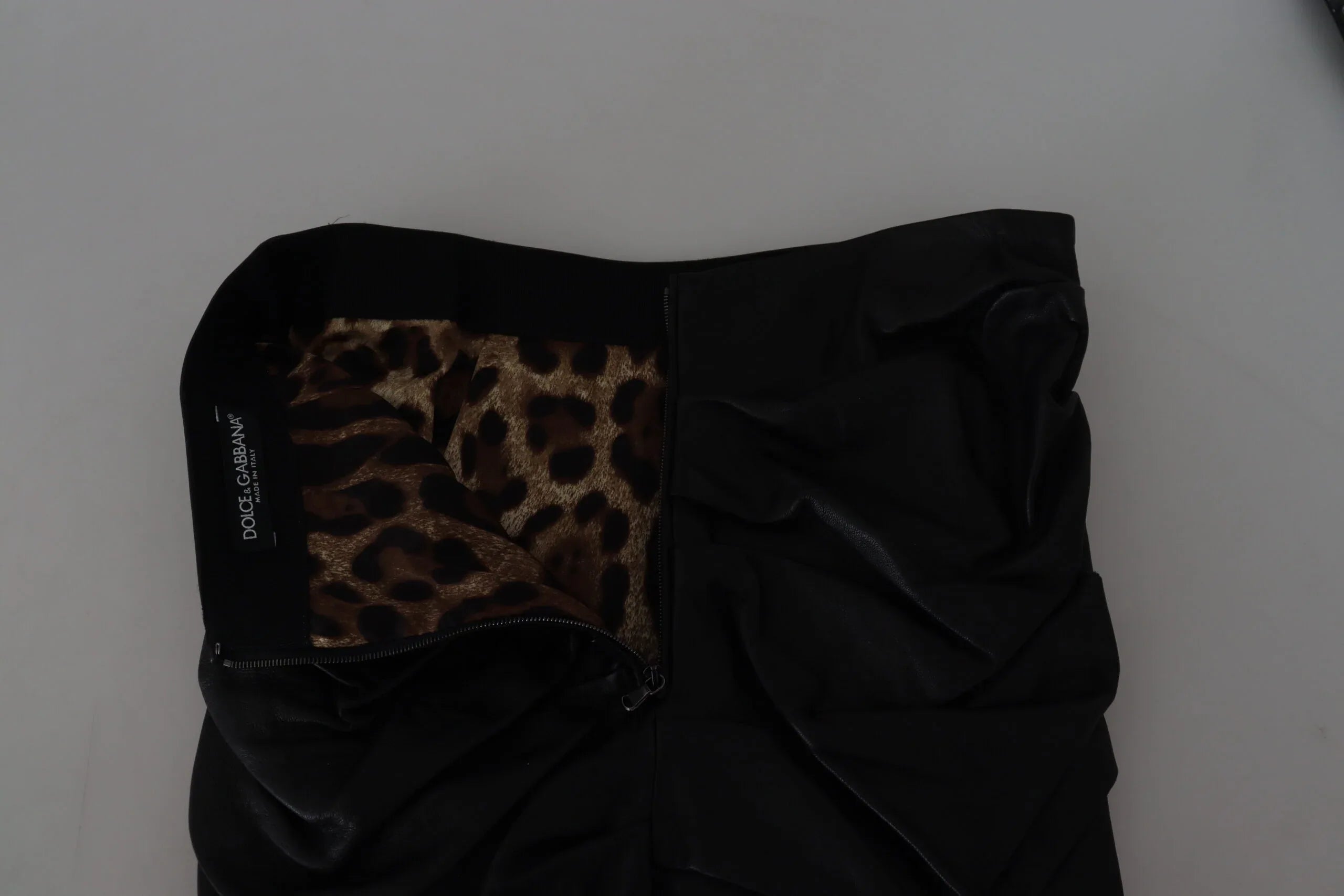 Dolce & Gabbana Black Lambskin Leather A-line Mini Skirt - Zeiniez