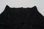 Dolce & Gabbana Black Silk Lace Trim High Waist Midi Skirt - Zeiniez