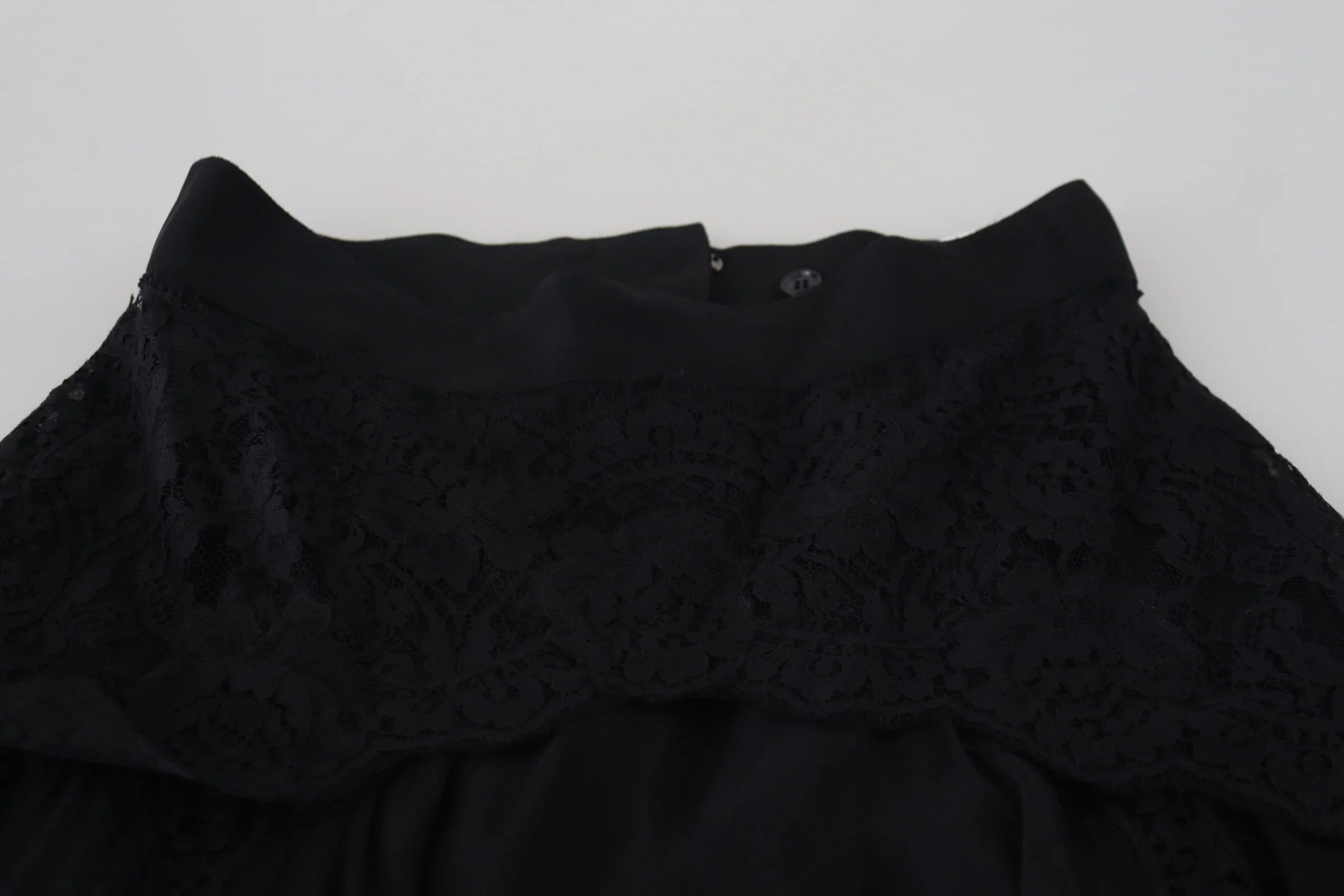 Dolce & Gabbana Black Silk Lace Trim High Waist Midi Skirt - Zeiniez
