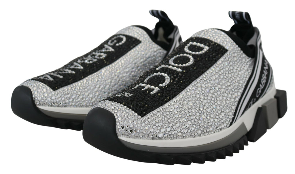 Dolce & Gabbana Silver Rhinestones Sorrento Sneakers Shoes - Zeiniez