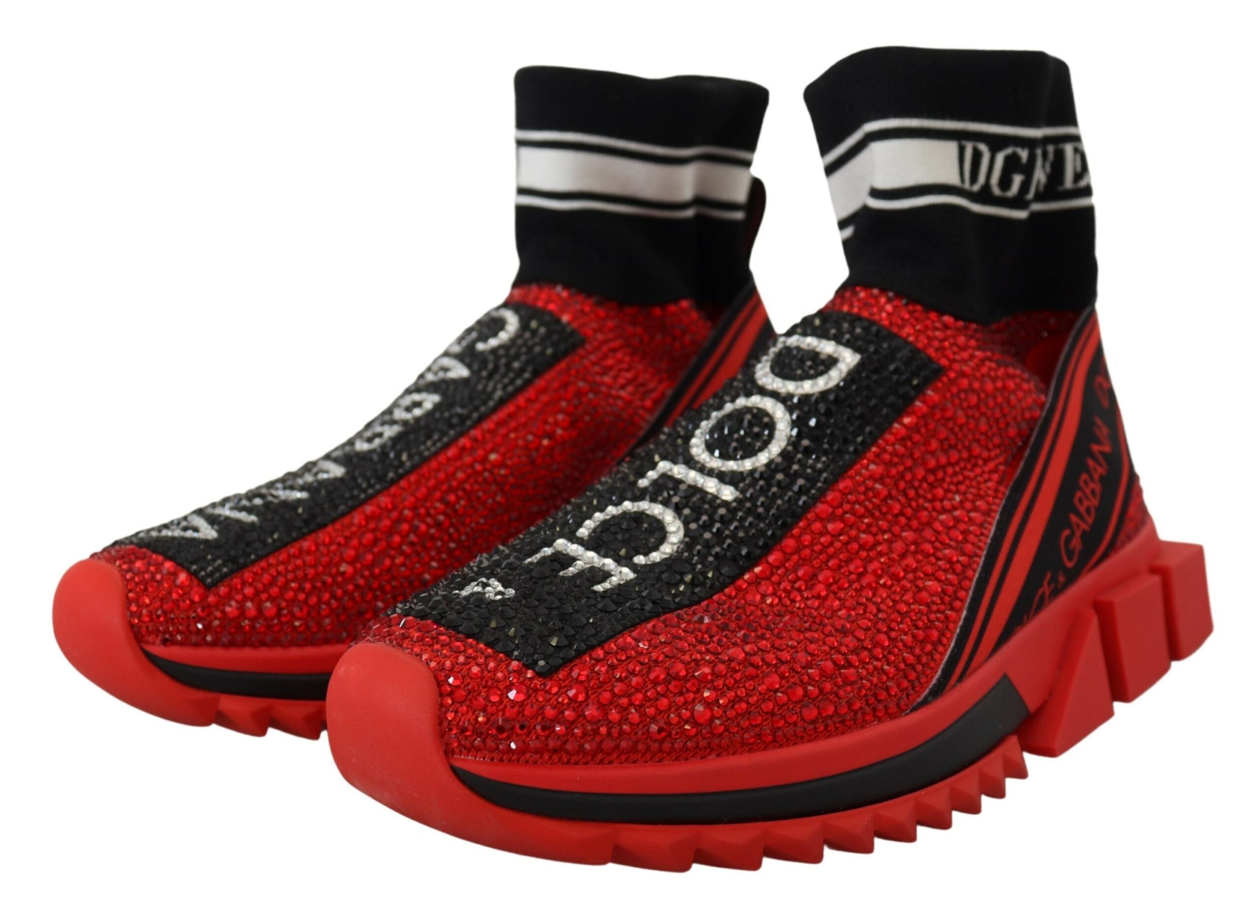Dolce & Gabbana Red Bling Sorrento Sneakers Socks Shoes - Zeiniez